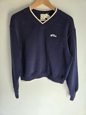 OFFLINE by AERIE V-Neck Navy Sweatshirt with Cream Trim